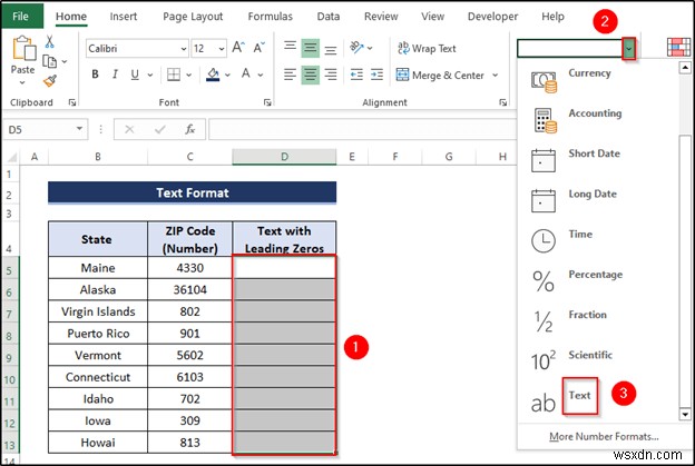 How to Convert Number to Text with Leading Zeros in Excel