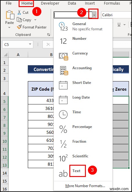 How to Convert Number to Text with Leading Zeros in Excel