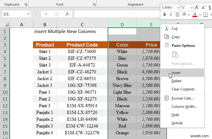 How to insert column in Excel (Quick 5 methods)