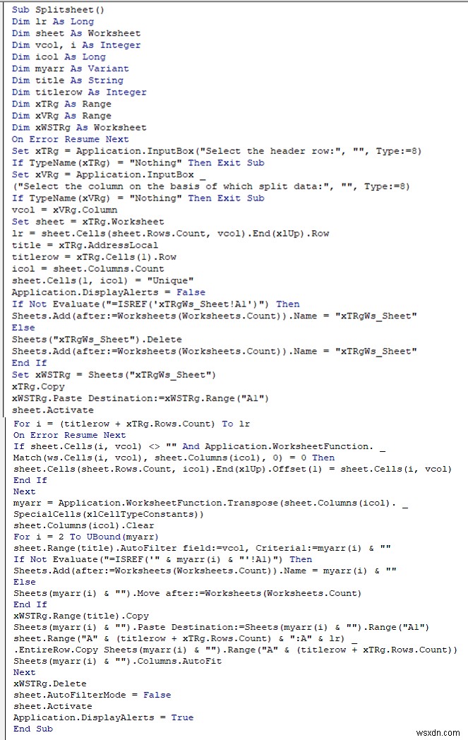 How to Split Excel Sheet into Multiple Sheets Based on Column Value