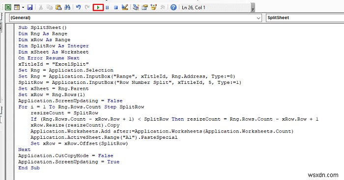 Split Excel Sheet into Multiple Sheets Based on Rows