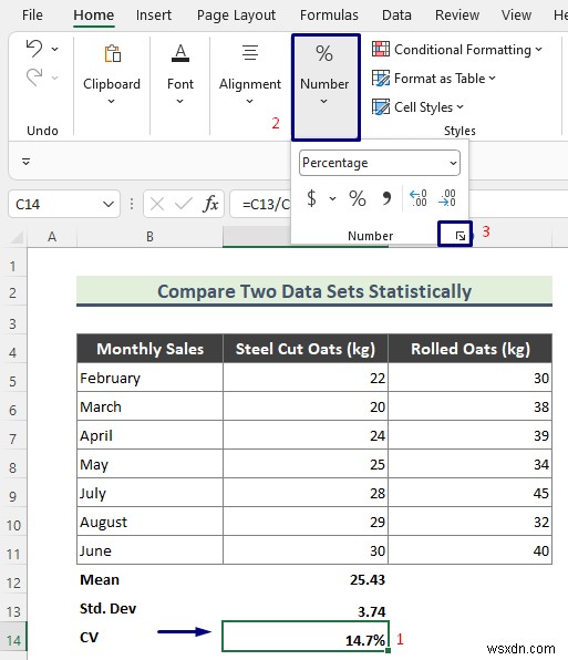 Statistical Comparison of Two Data Sets Excel