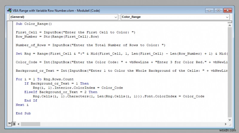 VBA Range with Variable Row Number in Excel (4 Examples)