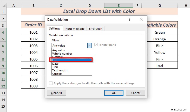 How to Create Excel Drop Down List with Color (2 Ways)
