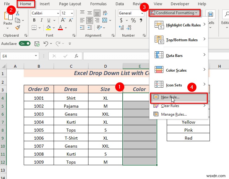 How to Create Excel Drop Down List with Color (2 Ways)