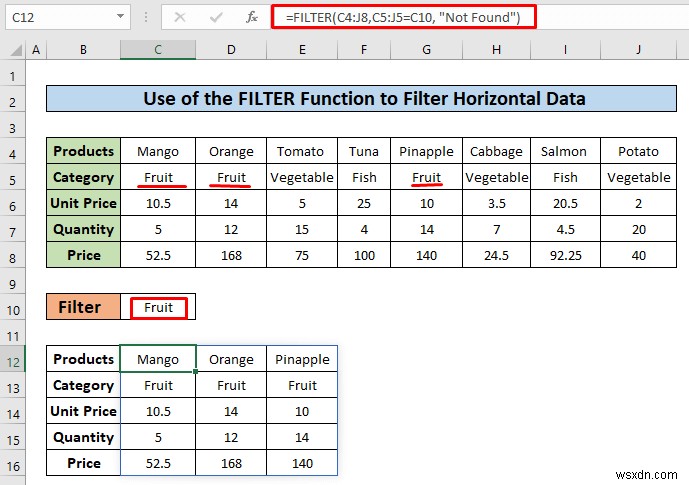 How to Filter Horizontal Data in Excel (3 Methods)