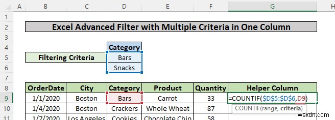 Apply Advanced Filter Based on Multiple Criteria in One Column in Excel