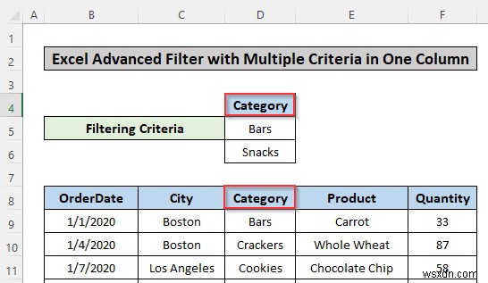 Apply Advanced Filter Based on Multiple Criteria in One Column in Excel