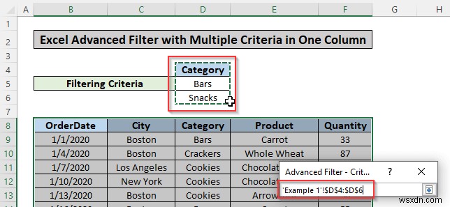 Apply Advanced Filter Based on Multiple Criteria in One Column in Excel