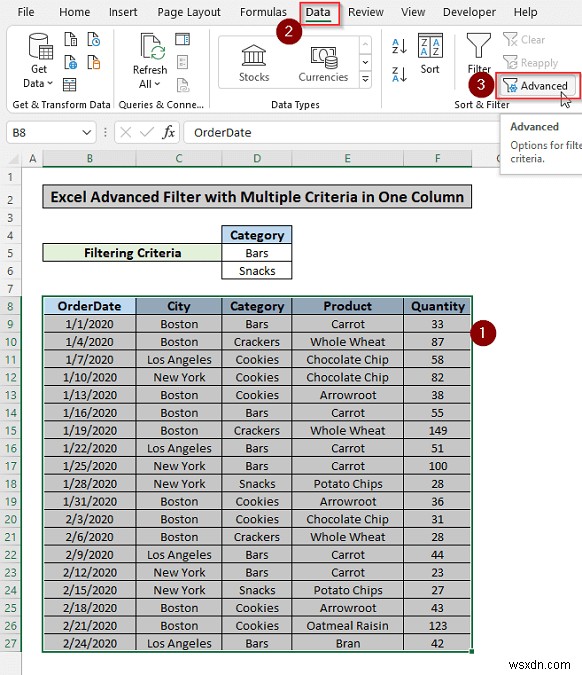 Apply Advanced Filter Based on Multiple Criteria in One Column in Excel