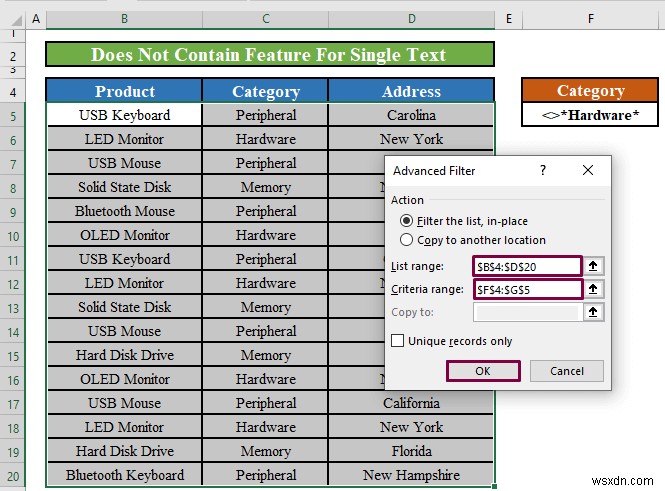 Excel Advanced Filter: Apply “Does Not Contain” (2 Methods)