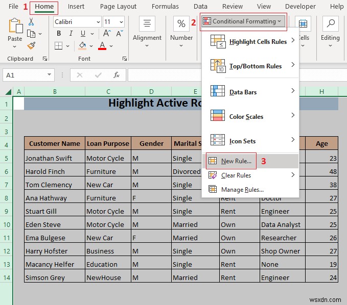 How to Highlight Active Row in Excel (3 Methods)