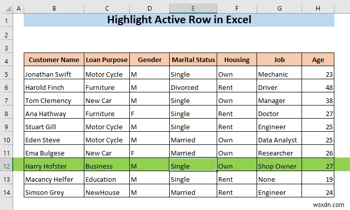 How to Highlight Active Row in Excel (3 Methods)