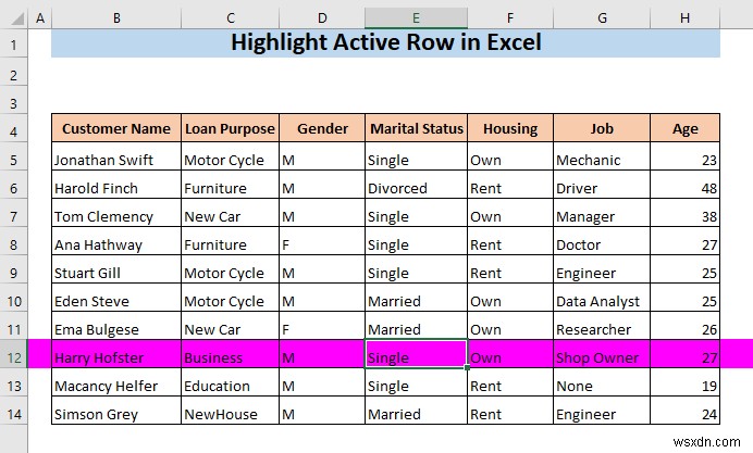 How to Highlight Active Row in Excel (3 Methods)