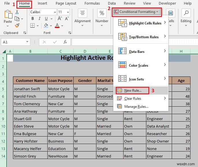 How to Highlight Active Row in Excel (3 Methods)