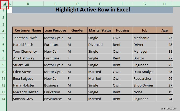 How to Highlight Active Row in Excel (3 Methods)