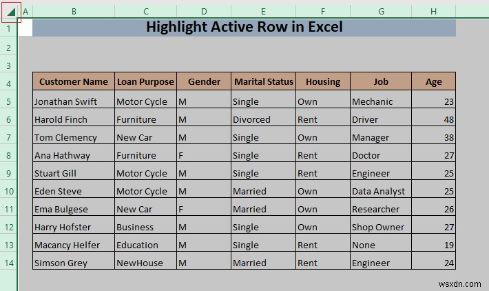 How to Highlight Active Row in Excel (3 Methods)