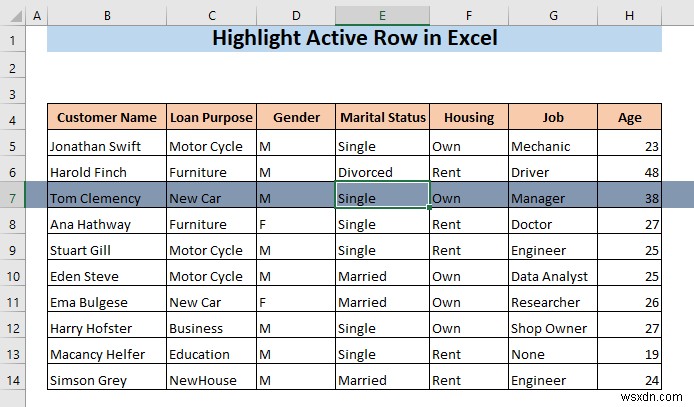 How to Highlight Active Row in Excel (3 Methods)