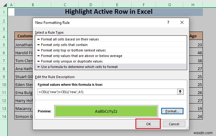 How to Highlight Active Row in Excel (3 Methods)