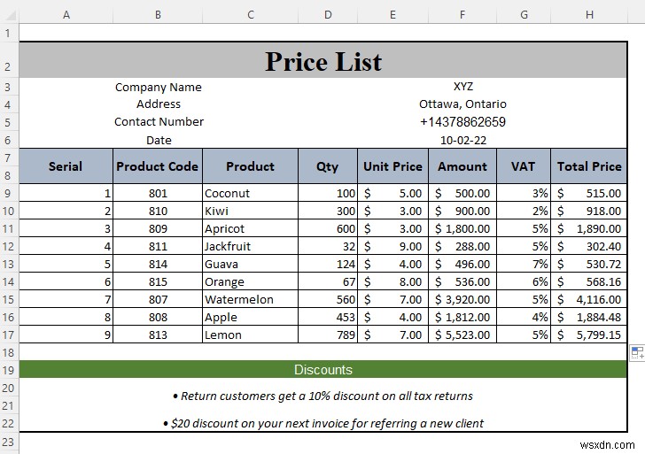 How to Make a Price List in Excel (Step by Step Guidelines)