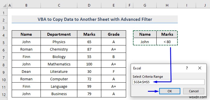 VBA to Copy Data to Another Sheet with Advanced Filter in Excel