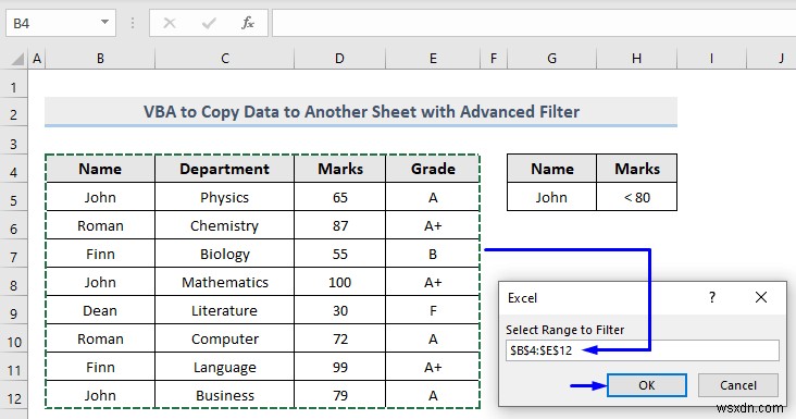 VBA to Copy Data to Another Sheet with Advanced Filter in Excel