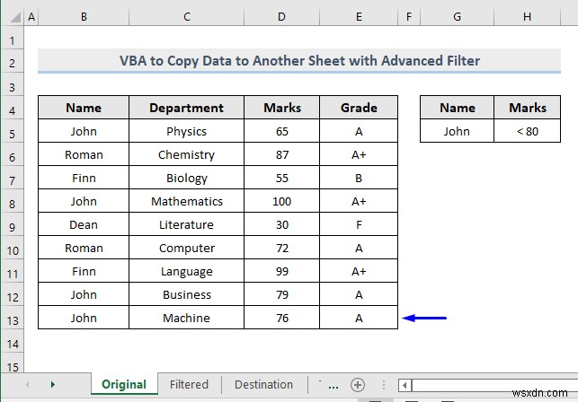VBA to Copy Data to Another Sheet with Advanced Filter in Excel