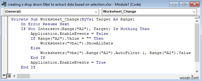 Creating a Drop Down Filter to Extract Data Based on Selection in Excel