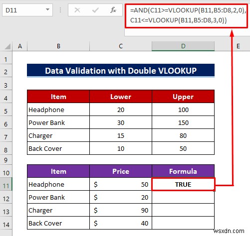 How to Use Custom VLOOKUP Formula in Excel Data Validation