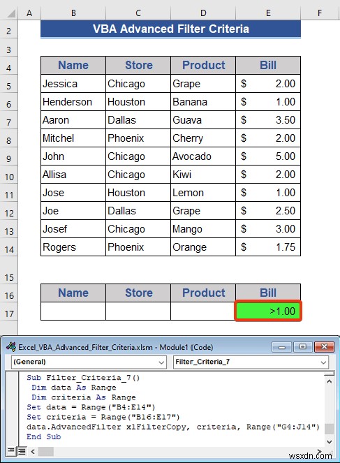 Excel VBA Examples with Advanced Filter Criteria (6 Cases)