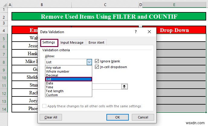 How to Remove Used Items from Drop Down List in Excel (2 Methods)