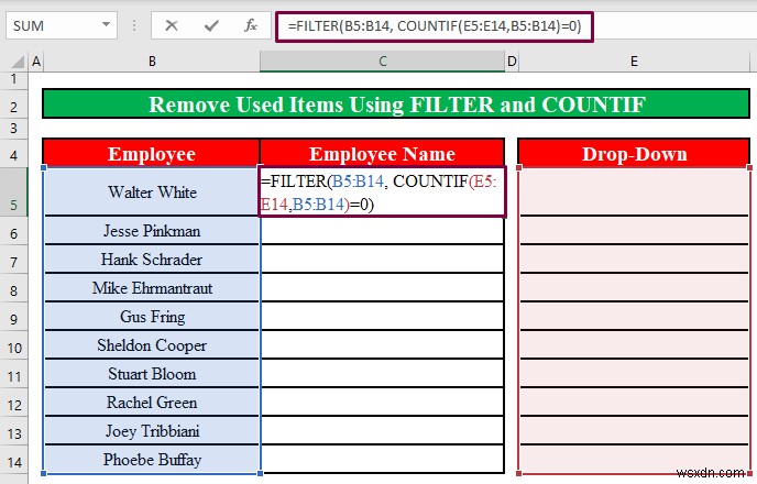 How to Remove Used Items from Drop Down List in Excel (2 Methods)