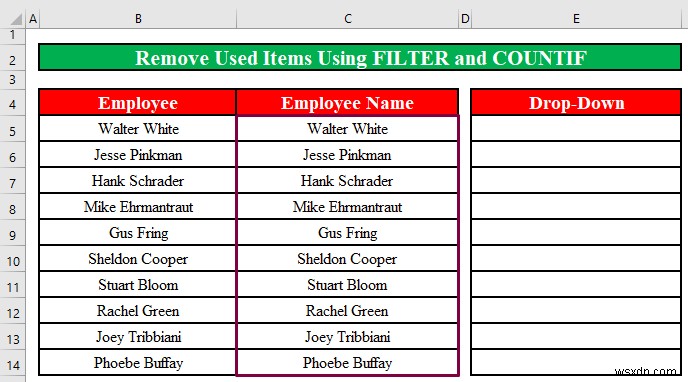 How to Remove Used Items from Drop Down List in Excel (2 Methods)