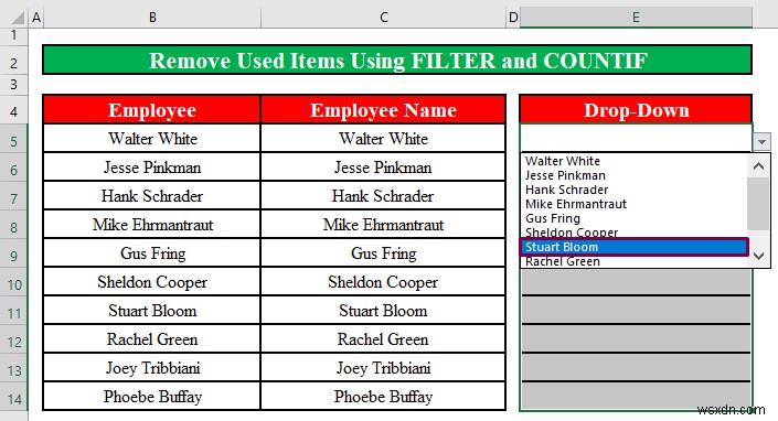 How to Remove Used Items from Drop Down List in Excel (2 Methods)