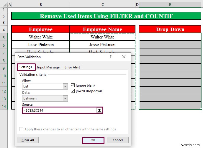 How to Remove Used Items from Drop Down List in Excel (2 Methods)
