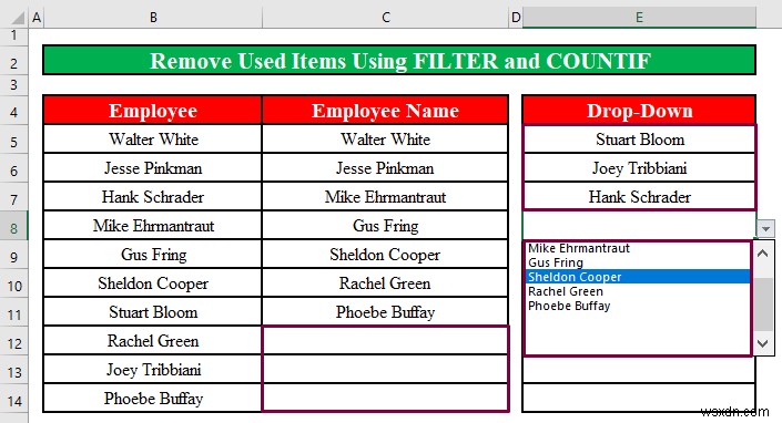 How to Remove Used Items from Drop Down List in Excel (2 Methods)