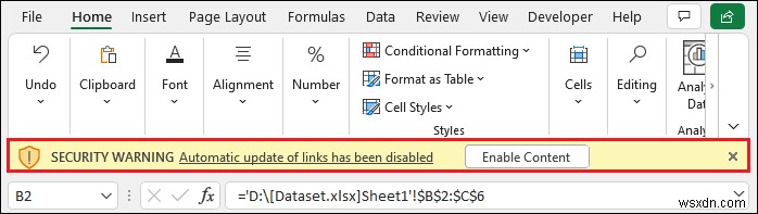 [Fix]: Excel Automatic Update of Links Has Been Disabled