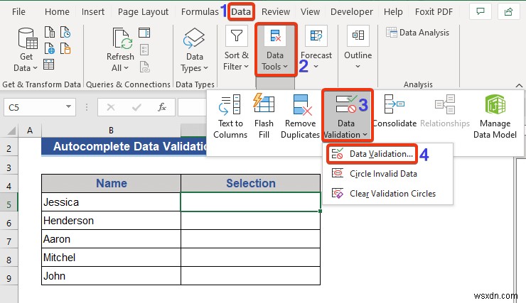 Autocomplete Data Validation Drop Down List in Excel (2 Methods)