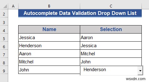 Autocomplete Data Validation Drop Down List in Excel (2 Methods)