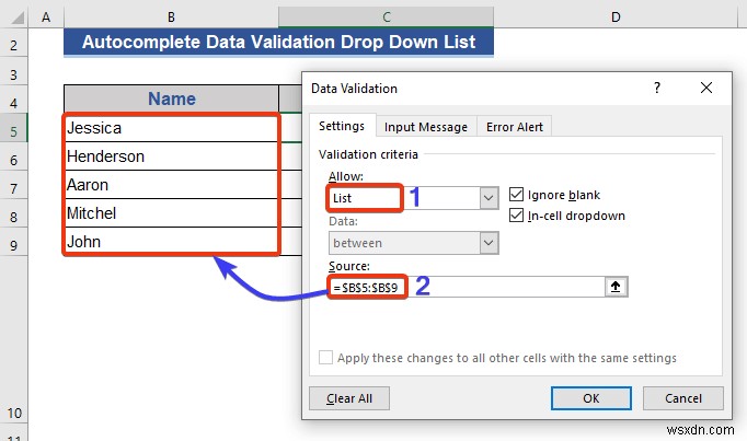Autocomplete Data Validation Drop Down List in Excel (2 Methods)