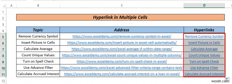 How to Hyperlink Multiple Cells in Excel (3 Ways)