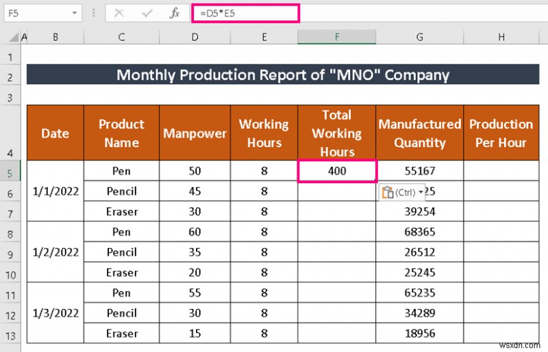 How to Make Production Report in Excel (2 Common Variants)