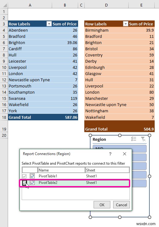 Connect Slicer to Multiple Pivot Tables from Different Data Source