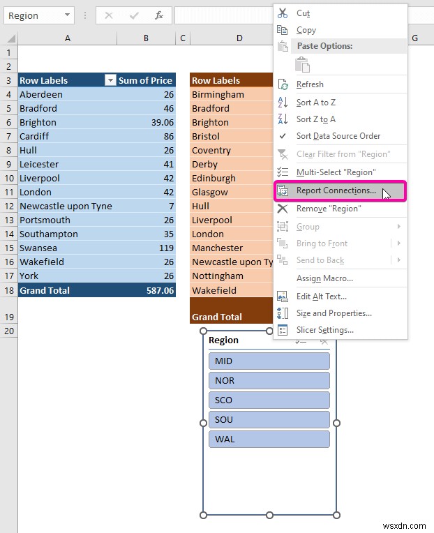 Connect Slicer to Multiple Pivot Tables from Different Data Source