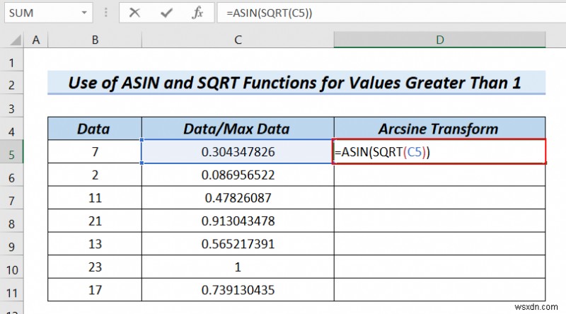 How to Arcsine Transform Data in Excel (4 Handy Methods)
