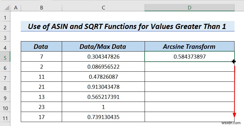 How to Arcsine Transform Data in Excel (4 Handy Methods)