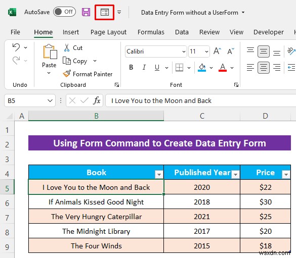 How to Create an Excel Data Entry Form without a UserForm