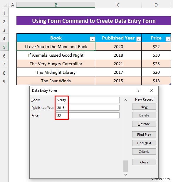 How to Create an Excel Data Entry Form without a UserForm