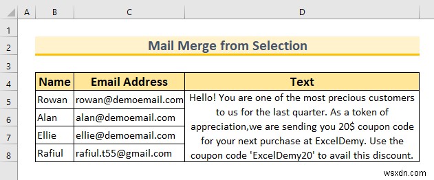 Mail Merge in Excel without Word (2 Suitable Ways)