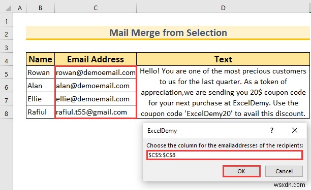 Mail Merge in Excel without Word (2 Suitable Ways)